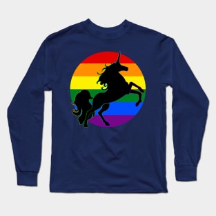 Rainbow Flag Stripes Button UNICORN Silhouette Long Sleeve T-Shirt